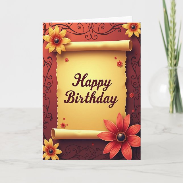 Warm Birthday Scroll Card (Front)
