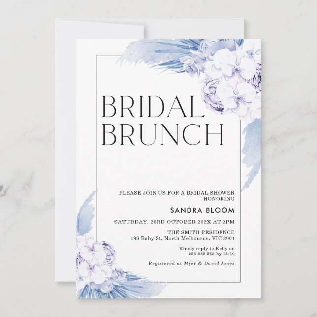 Warm Blue Boho Pampas Grass Frame Bridal Shower Invitation (Front)