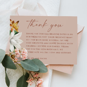 Warm Blush Beige Floral Wedding Bloom Botanical Thank You Card