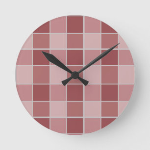 Warm Blush Checkerboard Pattern Soft Pink & Terrac Round Clock