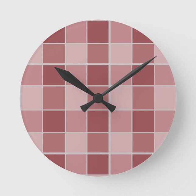 Warm Blush Checkerboard Pattern Soft Pink & Terrac Round Clock (Front)