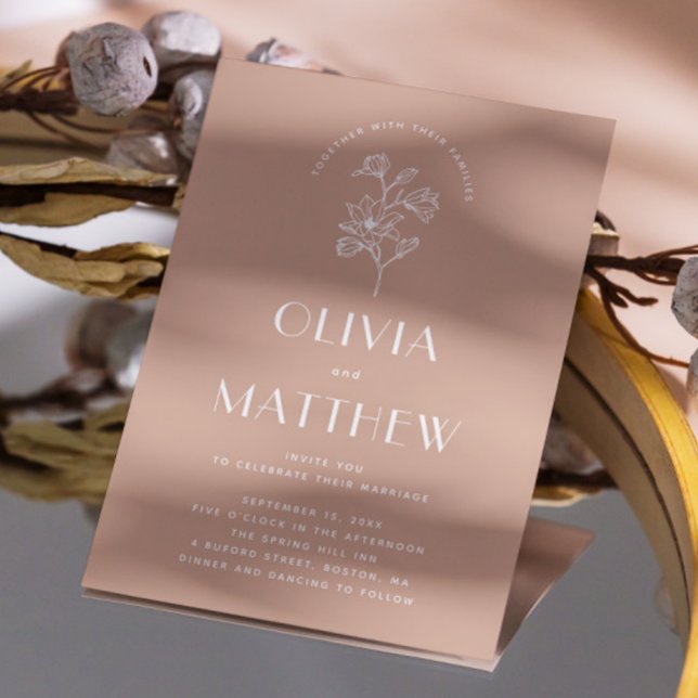 Warm Blush Floral Minimalist Wedding. QR & Photo Invitation (Creator Uploaded)