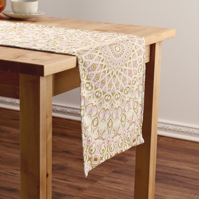 Warm Blush Gold Geometric Pattern Long Table Runner (In Situ)