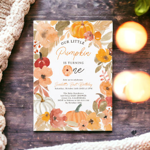 Warm Boho fall Little Pumpkin First Birthday Party Invitation
