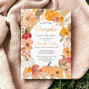 Warm Boho Little pumpkin fall baby shower Invitation