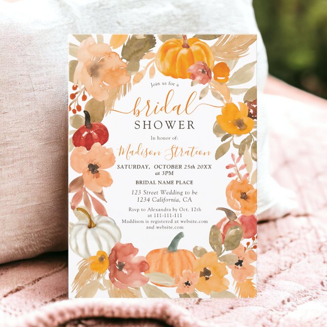 Warm Boho pumpkin floral fall bridal shower Invitation (Warm Boho pumpkin floral fall bridal shower Invitation)