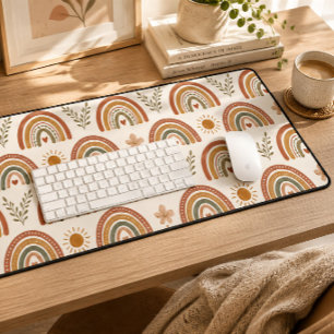 Warm Boho Watercolor Rainbow Desk Mat