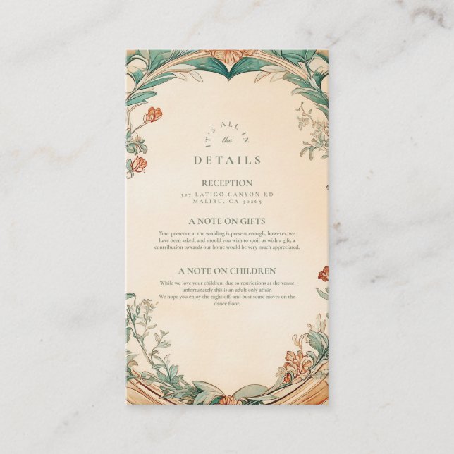 Warm Botanical Frame wedding Enclosure Card (Front)