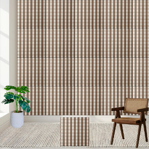 Warm Brown and White Checkered Gingham Pattern  Ceramic Tile