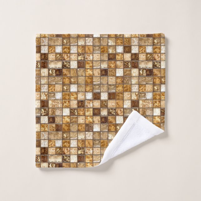 Warm Brown Beige Mosaic Square Tile Abstract Flow  Wash Cloth (Wash Cloth)