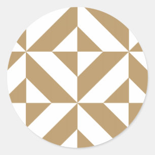 Warm Brown Geometric Deco Cube Pattern Classic Round Sticker
