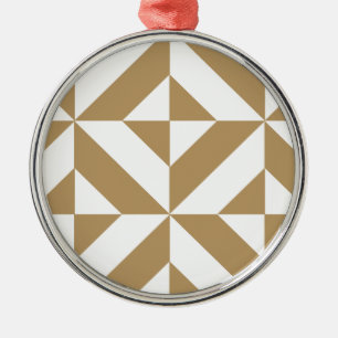 Warm Brown Geometric Deco Cube Pattern Metal Ornament