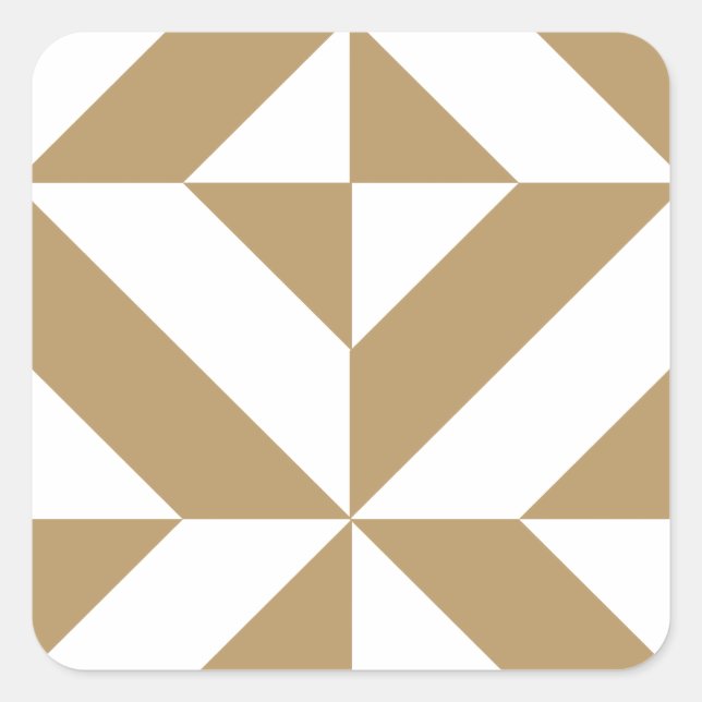 Warm Brown Geometric Deco Cube Pattern Square Sticker (Front)