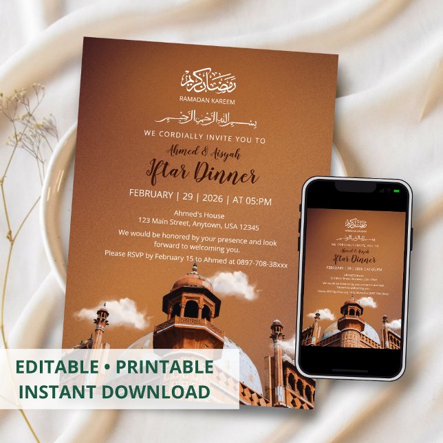 Warm Brown Mosque Ramadan Iftar Invitation (Creator Uploaded)