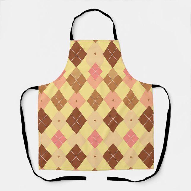 Warm Brown Pink Argyle Pattern Apron (Front)
