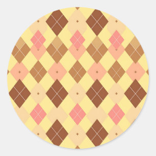 Warm Brown Pink Argyle Pattern Classic Round Sticker