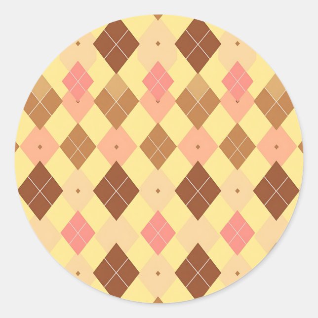 Warm Brown Pink Argyle Pattern Classic Round Sticker (Front)