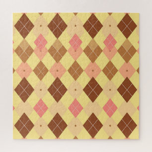 Warm Brown Pink Argyle Pattern Jigsaw Puzzle
