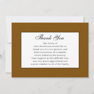 Warm Brown Simple Funeral Thank You Card