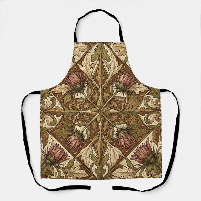 Warm Brown Thistle Floral Pattern Victorian Apron (Front)
