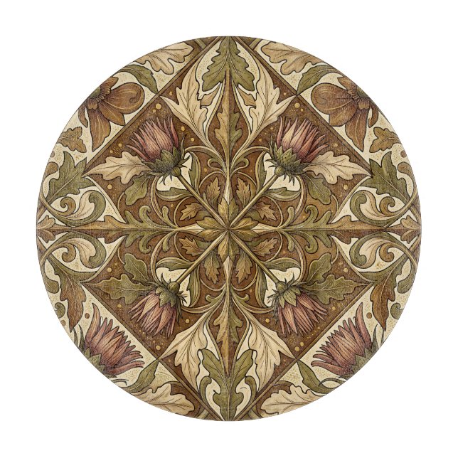 Warm Brown Thistle Floral Pattern Victorian Cutting Board (Front)