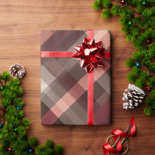 Warm Burgundy Brown Autumn Clay Plaid Pattern Wrapping Paper