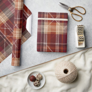 Warm Burgundy Brown Autumn Clay Plaid Pattern Wrapping Paper