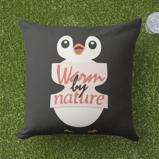 Warm by nature: Adorable Penguin with Playful Text Cushion (Grass)