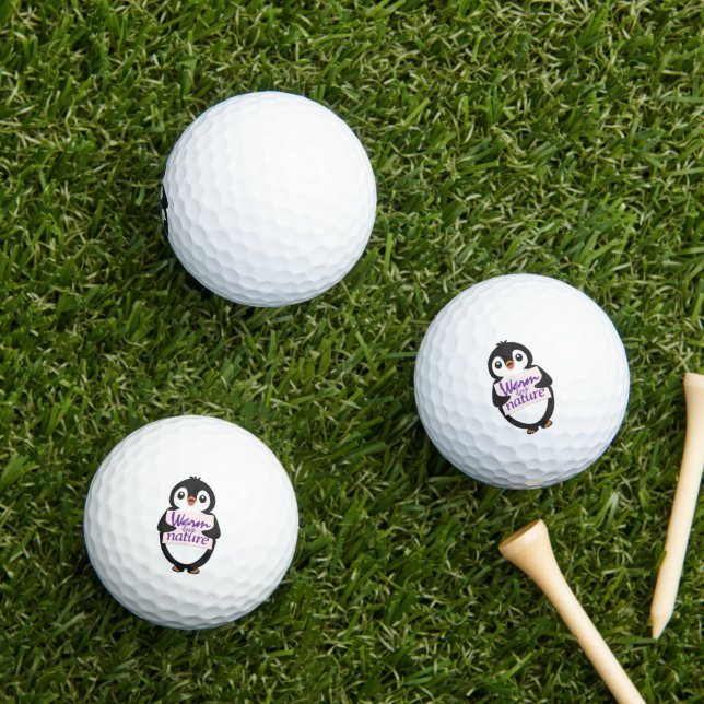 Warm by nature: Adorable Penguin with Playful Text Golf Balls (Insitu Grass)