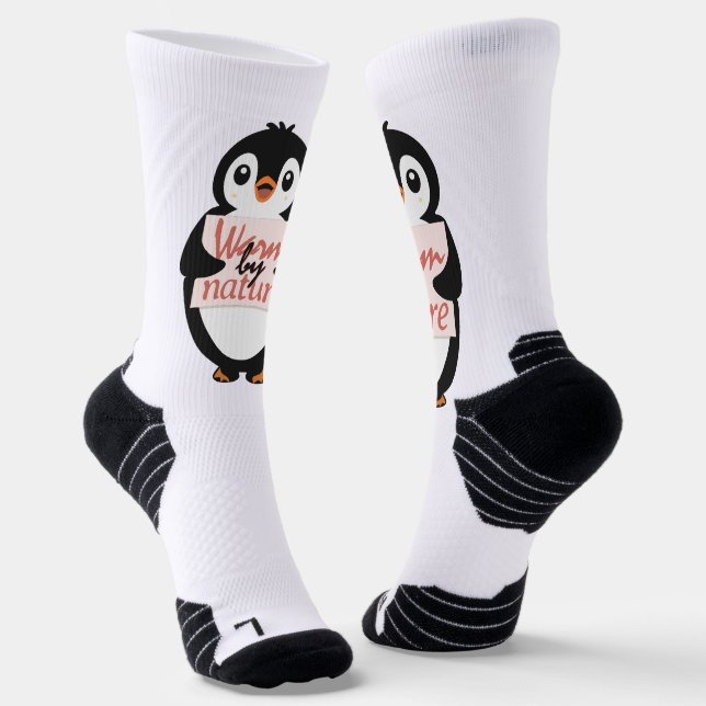 Warm by nature: Adorable Penguin with Playful Text Socks (Angled)