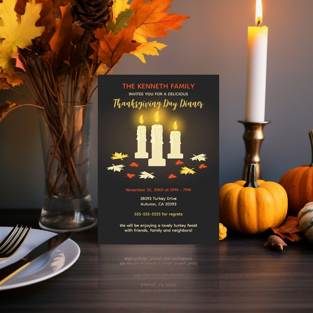 Warm Candles Colourful Leaves Thanksgiving Dinner Invitation (Warm Candles Colorful Leaves Thanksgiving Dinner Invitation)