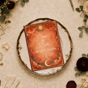 Warm Celestial Sun Moon Wedding Save The Date