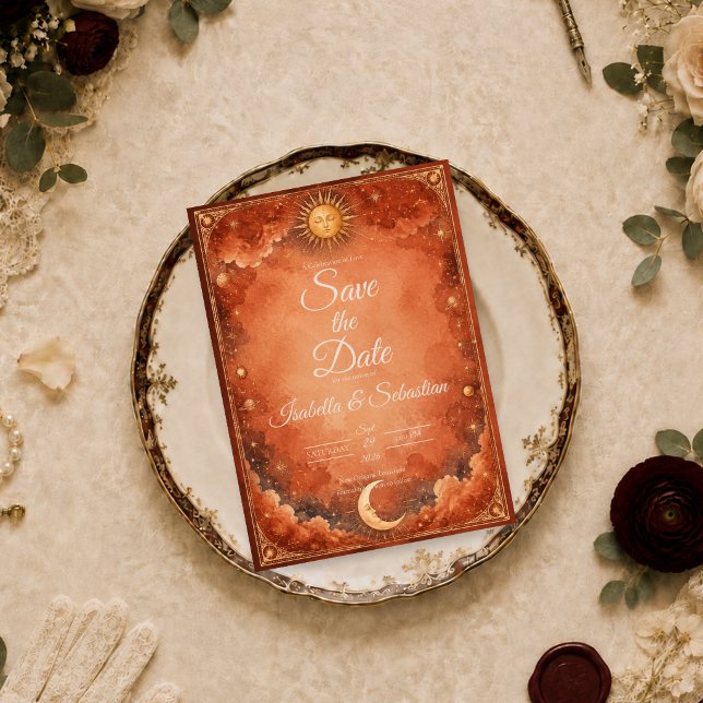 Warm Celestial Sun Moon Wedding Save The Date (Creator Uploaded)