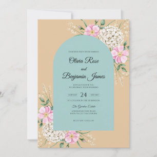 Warm Champagne Aqua Petal Wedding Invitation