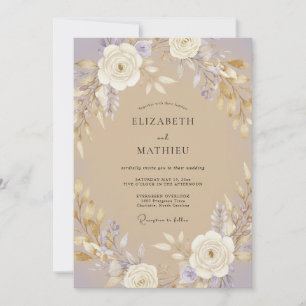Warm Champagne Lilac Wreath Wedding Invitation