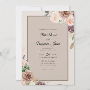 Warm Champagne Plum Peony Wedding Invitation