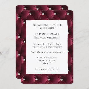 Warm Chic Deep Burgundy Red Faux Velvet Wedding  Invitation
