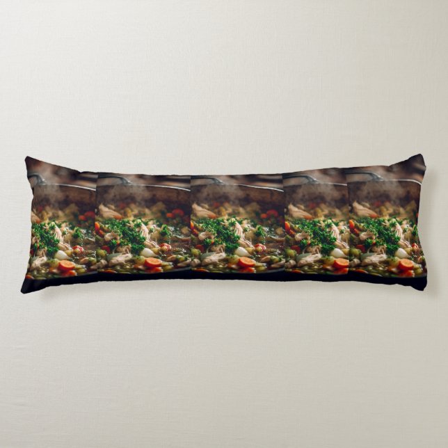 Warm Chicken Soup Steam Art – Rustic Home Cooking  Body Cushion (Front)