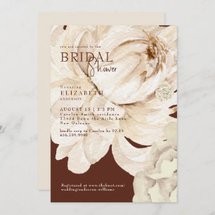 Warm Chocolate Brown Cream Floral Bridal Shower  Invitation