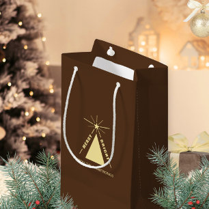 Warm Chocolate Brown Geometric Christmas Tree Small Gift Bag