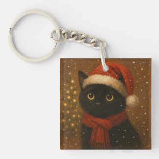 Warm Christmas Cat Key Ring