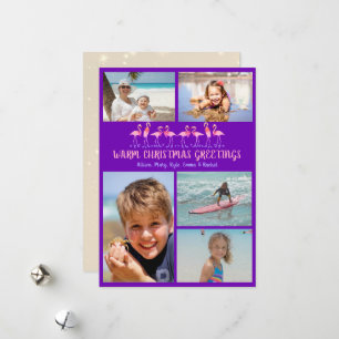 Warm Christmas Greetings Flamingos Photo Collage Holiday Card