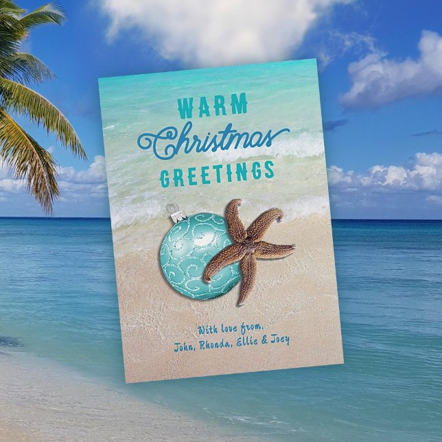 Warm Christmas Greetings Starfish Beach Scene Holiday Card (Creator Uploaded)