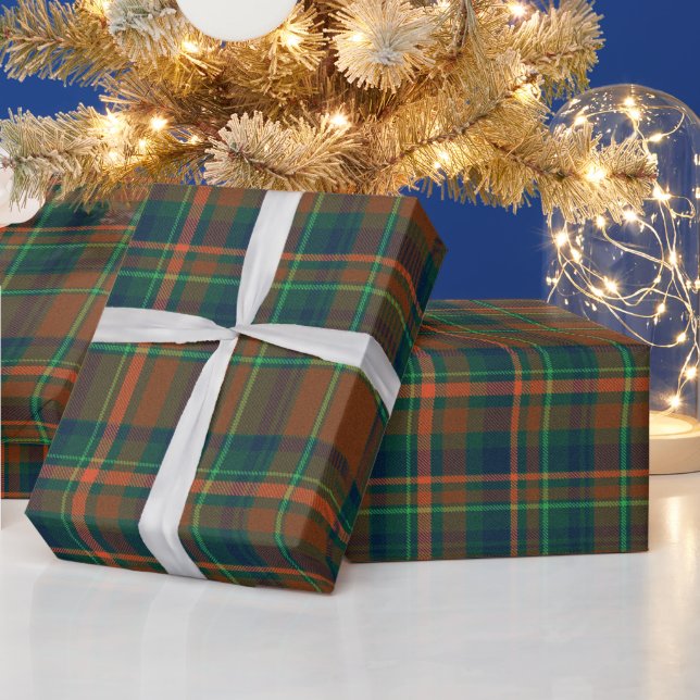 Warm Christmas Navy Blue and Orange Plaid Flannel Wrapping Paper (Holidays)