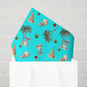 Warm Christmas Palm Trees Snowmen Aqua Tissue Paper