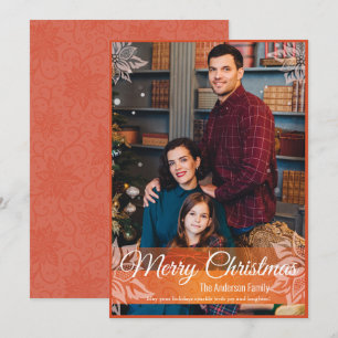 Warm Christmas Poinsettia Red Frame Photo Holiday Card