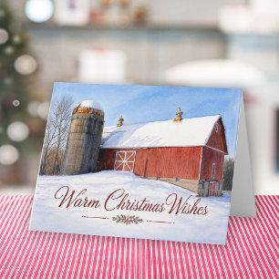 Warm Christmas Wishes Rustic Red Country Barn Card
