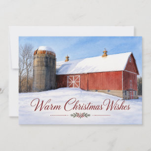 Warm Christmas Wishes Rustic Red Country Barn Holiday Card
