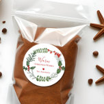 Warm Christmas Wishes, Watercolor Holiday Wreath Classic Round Sticker<br><div class="desc">A beautiful watercolor greenery and red berry wreath frames your message on this standout holiday sticker. The label tag has elegant typography,  and there is room to personalise.</div>