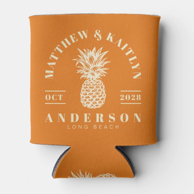 Warm Citrus Tropical Pineapple Wedding Crest Can Cooler (Front)